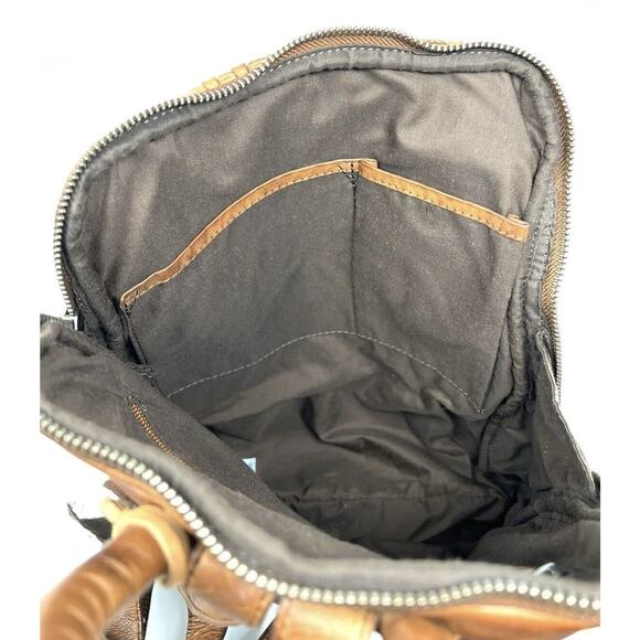 Vilenca Holland Backpack Distressed Leather Woven Braided TK48 Cognac Brown NWT main image 5